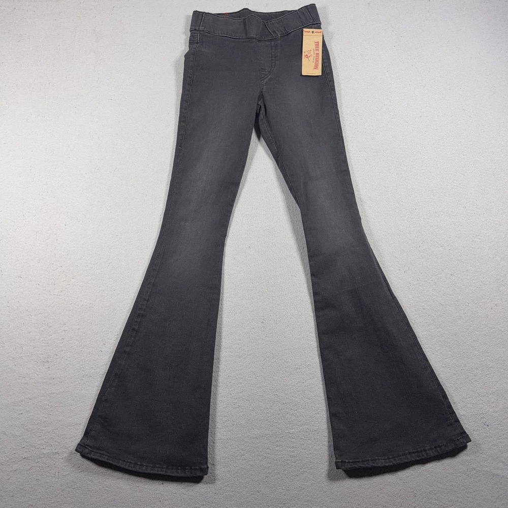 True Religion Pants Womens XS Gray Jegging Flare Pull On Stretch Logo Pockets